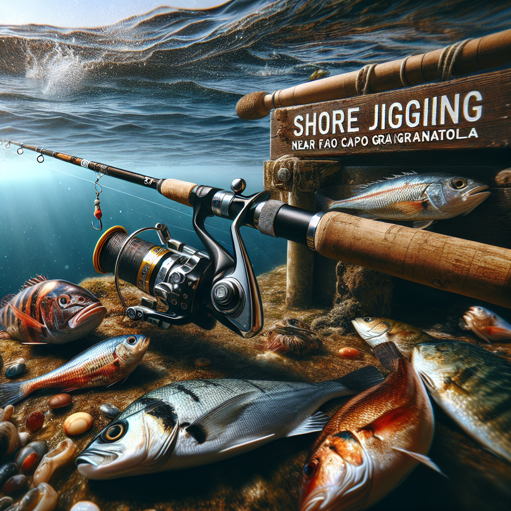 How deep is the water near Faro Capo Granitola for shore jigging?