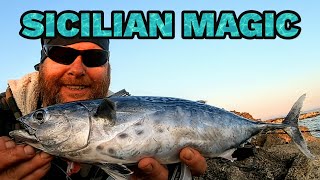 What are the deepest coastal waters in Sicily suitable for shore jigging?